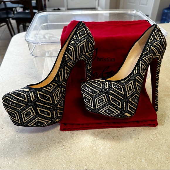 Christian Louboutin Panama 160 Platform Heels Sz 37 Daffodile Aztec Limited Ed - Picture 2 of 10